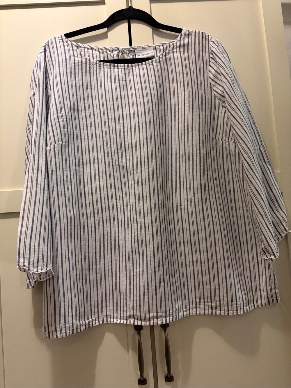 Liz Claiborne White Blouse with Navy Stripes